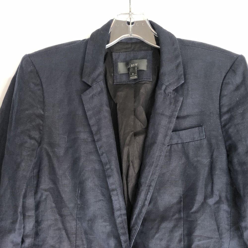 J Crew Blazer Womens 8 Blue Linen One Button Lined Tailored Career Jacket